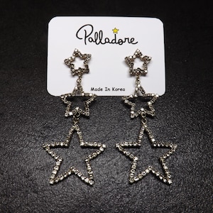 Celestial jewelry, Star Earrings, Three Stars Dangle Earrings, Cubic Zirconia earrings, Jewelry for women, Gift for her, Made in Korea