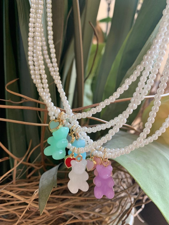 Gummy Bear Heart Pendant Pearl Necklace High Quality Beaded Pearl