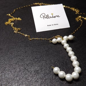 Collares de cadena larga para mujeres con colgante, Collar de perlas sintéticas, Perla de la letra J inicial, Collar de oro de latón, Alta calidad Hecho en Corea