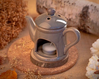 Bruciatore in ceramica a forma di teiera, brucia essenze - candele, tart e cialde in cera di soia, oli essenziali