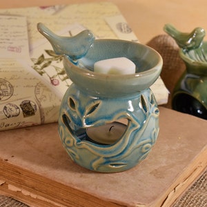 Mini Keramikbrenner, Essenzen verbrennen Vogel mit Blumenfantasie, Kerzen, Sojawachskuchen Azzurro