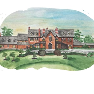Hand painted Watercolor venue portrait, wedding venue portrait. Great anniversary gift.