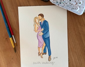 Live event guest portrait, Wedding souvenirs watercolor keepsakes, favors. Event entertainment for weddings, showers and events. Wedding pai