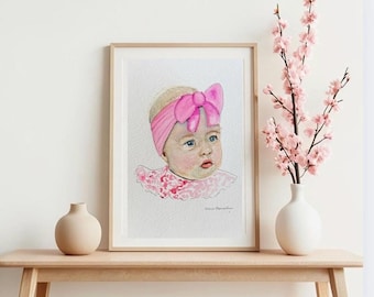 Custom Hand-Painted Watercolor Portrait of Baby or Child | Personalized Baby Art | Unique Child Portrait Gift