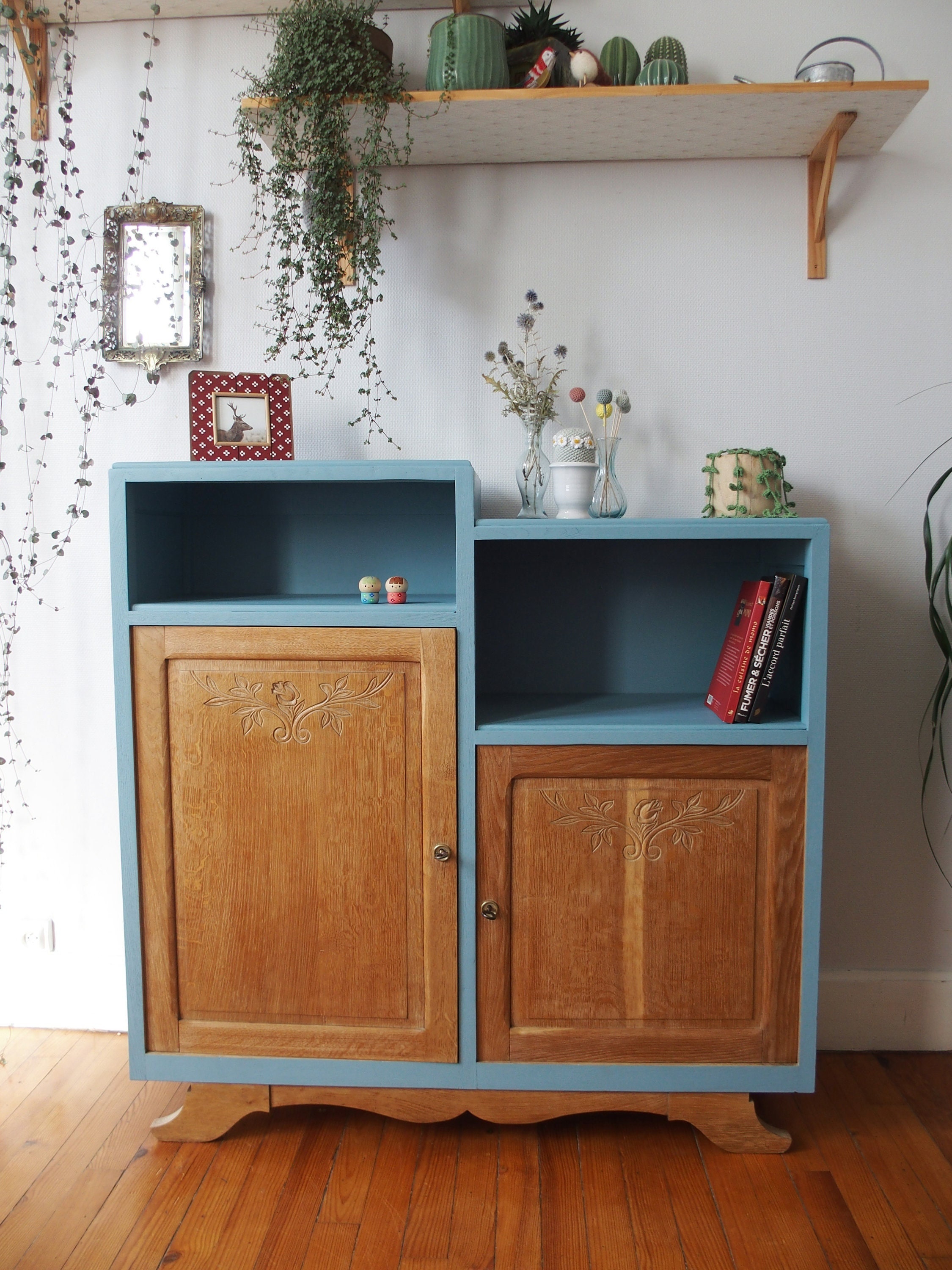 Meuble de Rangement en Bois Années 40 Pieds Moustache