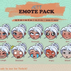 Valorant Jett Twitch Emote Pack of 10 -  Jett Streaming Assets, Jett Discord Emote, Jett Icons