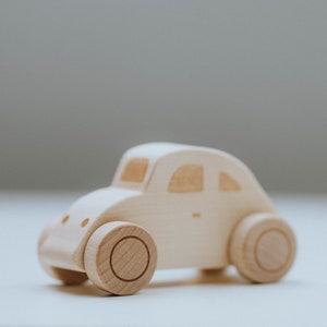 Juguete de madera, coche ecológico para niños, juguetes Montessori en color natural, coche escarabajo, juguetes seguros, juguetes antiestrés, juguetes preescolares, juguetes escolares.