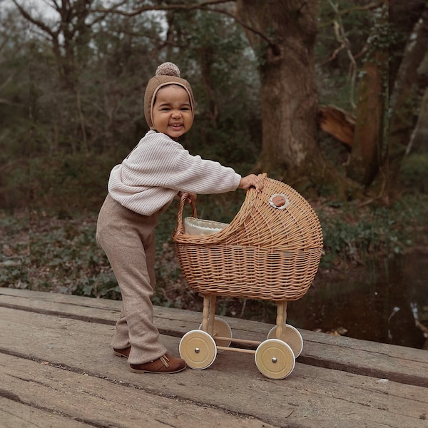 Natural wicker & beech wood doll's pram for kids! Eco-Friendly, Vintage Natural Material, Perfect Gift For Kids, gift for birthday by MUNIA