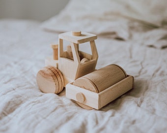 Handmade wooden toys, eco-friendly vehicles for boy, Montessori road roller and tank, toys for kids, Natural Wood - NOT PAINTED !!