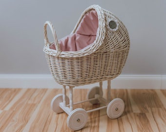 Wicker goods For Baby, natural wicker & beech wood doll's pram! Eco-Friendly, Vintage Natural Material, Perfect Gift For Kids by MUNIA