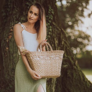 Lightweight straw bag, handmade wicker basket, the perfect bag on the shopping and market, summer beach bag and picnic wicker, straw basket, image 4