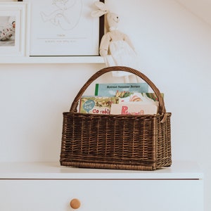 Natural Wicker basket for books, Rattan Nursery Decor, Boho Nursery Decor, Natural Product for Kid's Room, natural or dark brown color. image 6