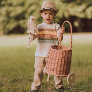 Handmade shopping cart, toy cart made of Polish wicker for children, perfect gift for birthday kids, eco-friendly wicker basket. image 3