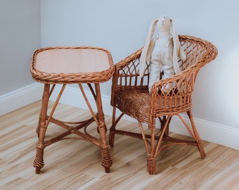 Wicker ~ SET table and armchair ~ in two colors for children, comfortable furniture for kids, Eco-Friendly, Perfect Gift For Kids