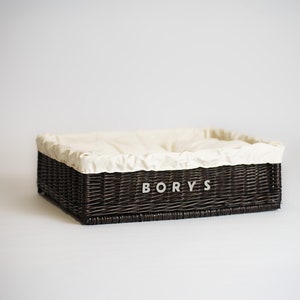 Wicker dog & cat bed, accessories for pet, ecological bed for animals, dark brown wicker color with cotton cozy pillow, dog and cat home/bed