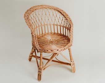 Wicker chair with round seat for kids in natural color, comfortable seat for kids, eco friendly furniture for kids, perfect gift for baby.