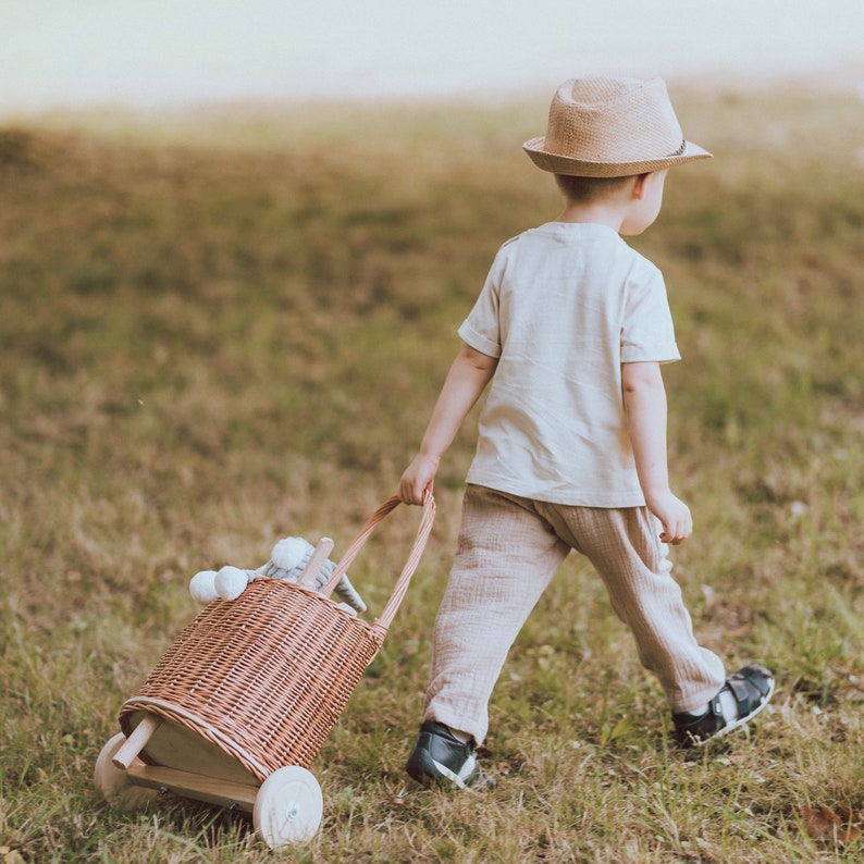 Handmade shopping cart, toy cart made of Polish wicker for children, perfect gift for birthday kids, eco-friendly wicker basket. image 6