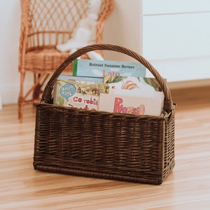 Natural Wicker basket for books, Rattan Nursery Decor, Boho Nursery Decor, Natural Product for Kid's Room, natural or dark brown color. image 4