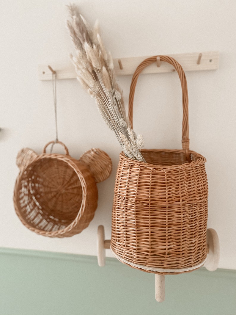 Natural Wicker wall bear basket, Rattan Nursery Decor, Boho Nursery Decor, Natural Product for Kid's Room, UNPAINTED or white color. image 4