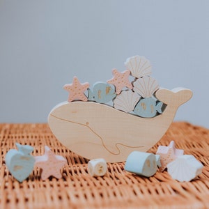 Unique Wooden Balancing Game Whale, Montessori Toys, Wood Building Blocks Set, Sorting and Stacking Games, Sensory Toys, Fidget Toys image 6