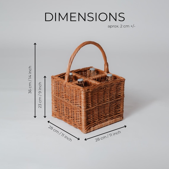 Handwoven Wicker 4-bottle Basket: Rustic Picnic Wine Carrier
