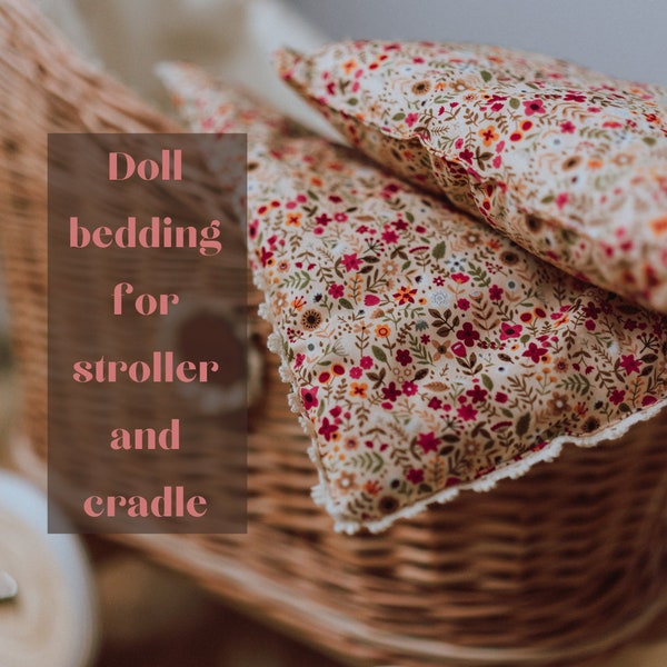 EXTRA Bedding for the MUNIA doll's pram and cradle. Lovely pattern and ecofriendly, natural fabric, perfect gift for little princess.