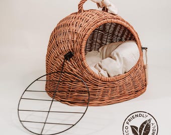 クッション付き天然籐ペットキャリア - 小型犬・猫用バスケット - Etsy