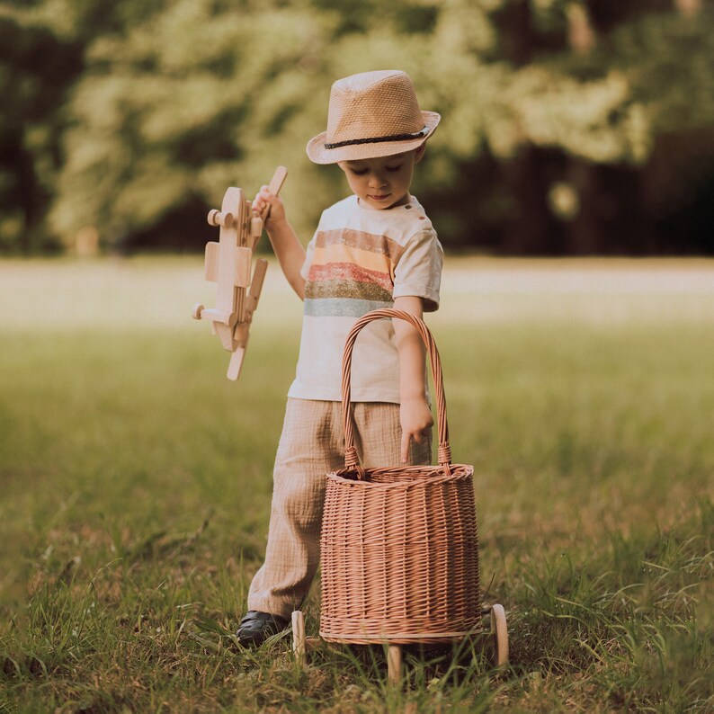 Handmade shopping cart, toy cart made of Polish wicker for children, perfect gift for birthday kids, eco-friendly wicker basket. image 4