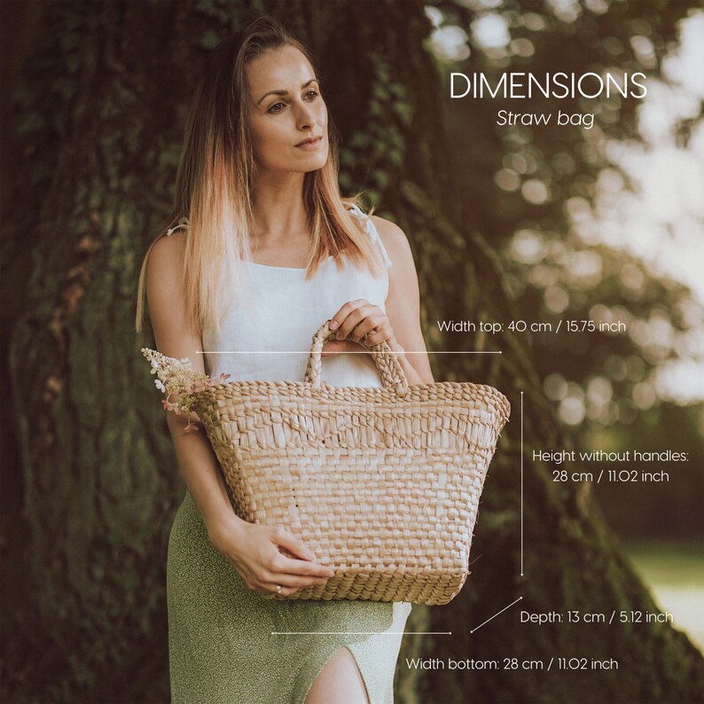 Lightweight straw bag, handmade wicker basket, the perfect bag on the shopping and market, summer beach bag and picnic wicker, straw basket, image 10