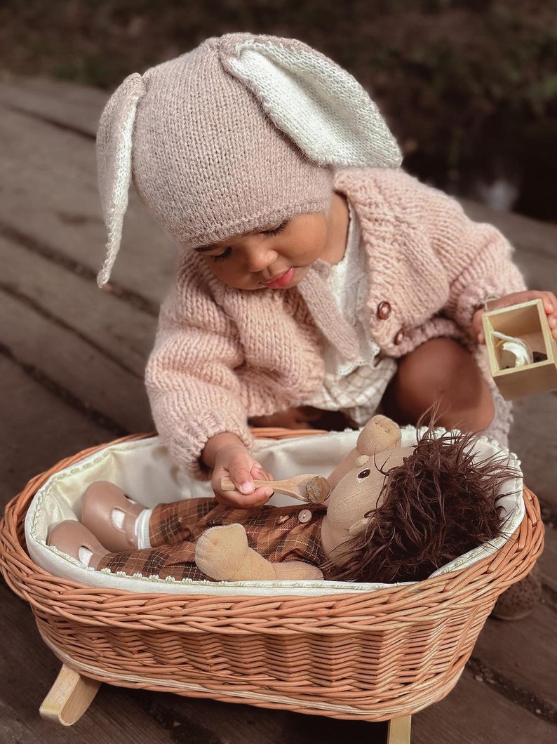 Natural Wicker Cradle with bedding For Girl, wicker & beech wood doll's Cradle Crib Eco-Friendly, Natural Material, Perfect Gift for girls. image 2