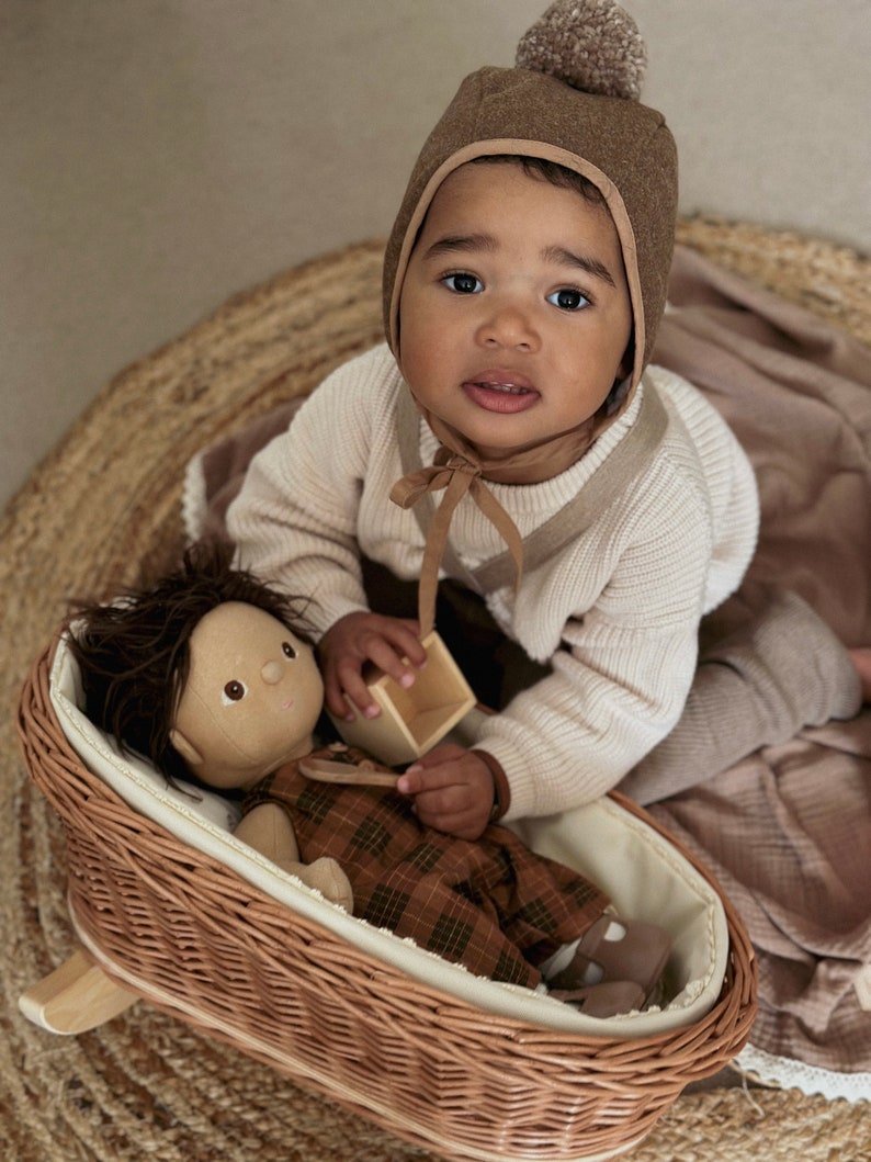 Natural Wicker Cradle with bedding For Girl, wicker & beech wood doll's Cradle Crib Eco-Friendly, Natural Material, Perfect Gift for girls. image 9