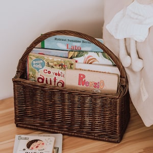 Natural Wicker basket for books, Rattan Nursery Decor, Boho Nursery Decor, Natural Product for Kid's Room, natural or dark brown color. image 3