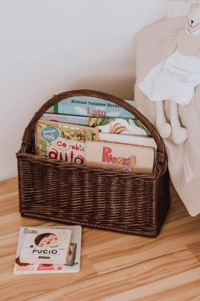 Natural Wicker basket for books, Rattan Nursery Decor, Boho Nursery Decor, Natural Product for Kid's Room, natural or dark brown color. image 3