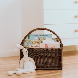 Natural Wicker basket for books, Rattan Nursery Decor, Boho Nursery Decor, Natural Product for Kid's Room, natural or dark brown color. image 5