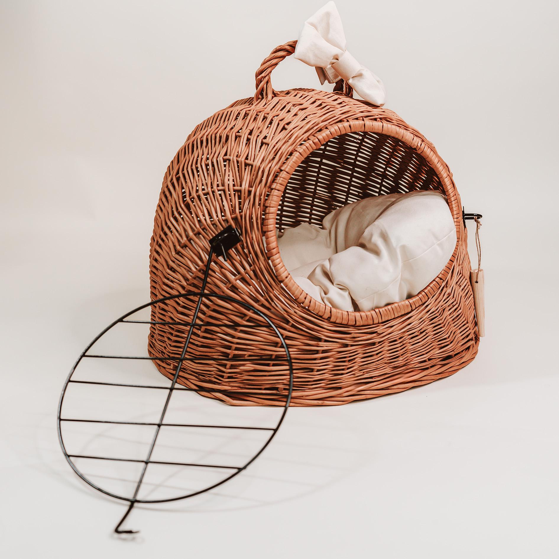 クッション付き天然籐ペットキャリア - 小型犬・猫用バスケット - Etsy