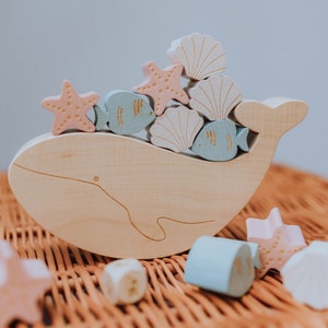 Unique Wooden Balancing Game Whale, Montessori Toys, Wood Building Blocks Set, Sorting and Stacking Games, Sensory Toys, Fidget Toys image 4