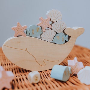 Unique Wooden Balancing Game Whale, Montessori Toys, Wood Building Blocks Set, Sorting and Stacking Games, Sensory Toys, Fidget Toys image 9