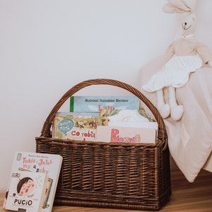Natural Wicker basket for books, Rattan Nursery Decor, Boho Nursery Decor, Natural Product for Kid's Room, natural or dark brown color. image 2