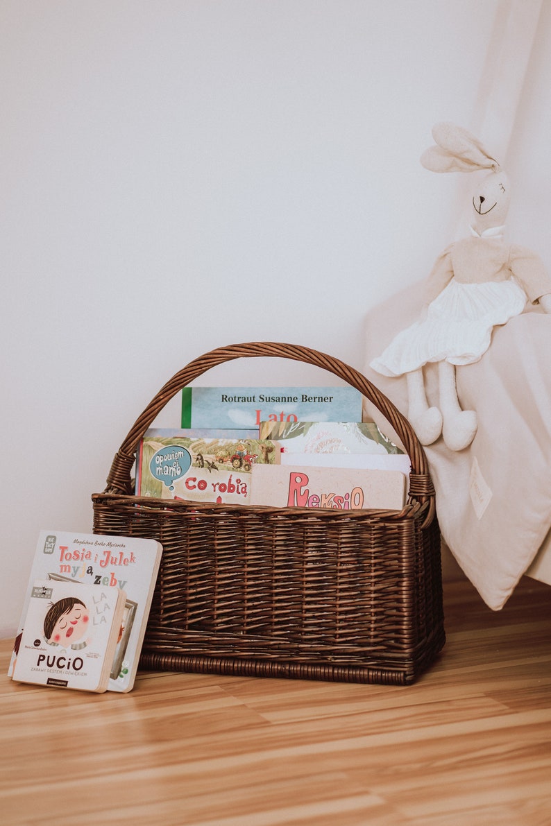 Natural Wicker basket for books, Rattan Nursery Decor, Boho Nursery Decor, Natural Product for Kid's Room, natural or dark brown color. image 2