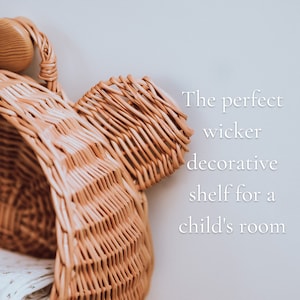 Natural Wicker wall bear basket, Rattan Nursery Decor, Boho Nursery Decor, Natural Product for Kid's Room, UNPAINTED or white color. image 6