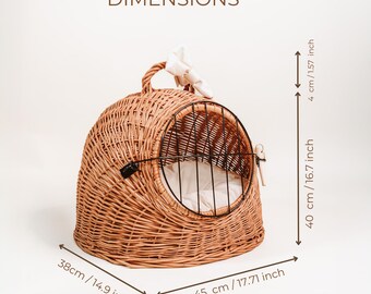 ペット　キャリア　籐製バスケット クッション付き クッション付き天然籐ペットキャリア - 小型犬・猫用バスケット - Etsy