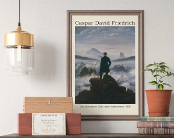 Poster, Caspar David Friedrich, Der Wanderer über dem Nebelmeer, Vintage Kunstdruck