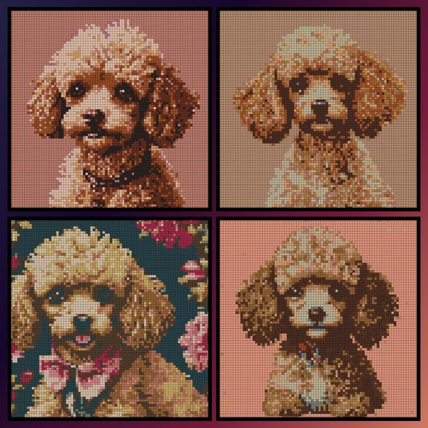 Set of 4 Poodle Puppies Cross Stitch Pattern | Animals Cross Stitch | Dogs Cross Stitch | Puppies Cross Stitch