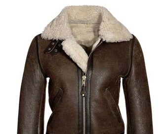 ladies brown leather aviator jacket