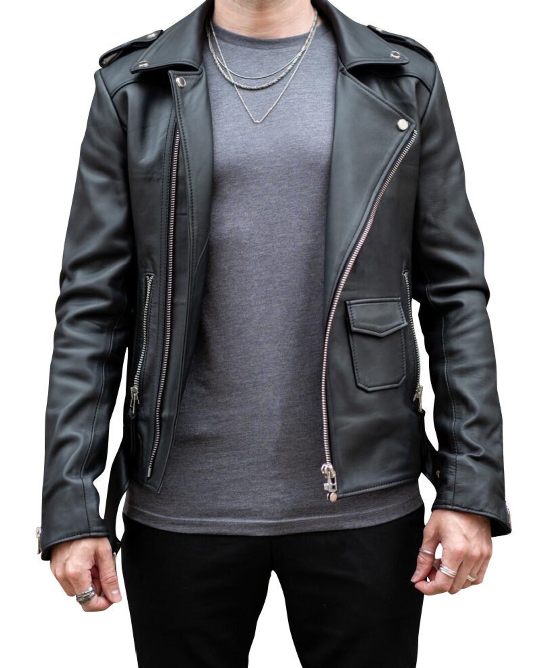 Mens Original Black Leather Jacket Sheep Skin Slim-fit Biker - Etsy