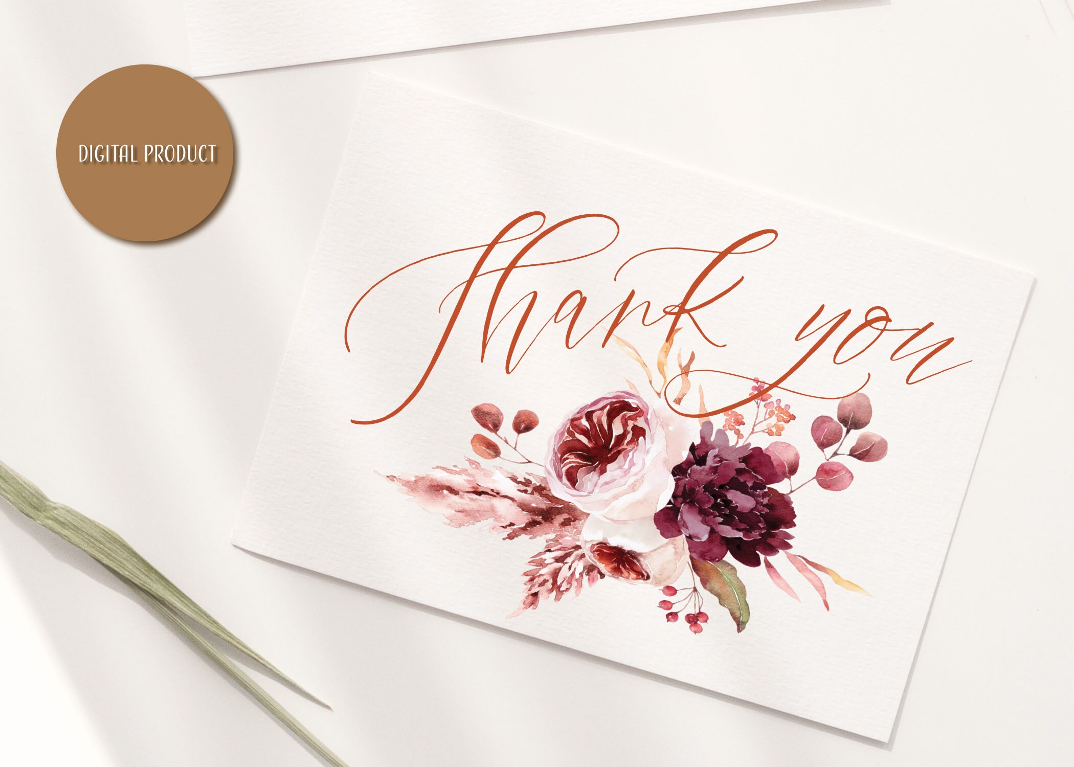 Printable Boho Watercolor Floral Blank Card Thank You Card - Etsy