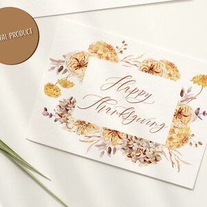 Biglietto del Ringraziamento vuoto 5x7 stampabile - Biglietto floreale in terracotta Boho - Buono regalo bianco Happy Thanksgiving - Biglietto personalizzabile -