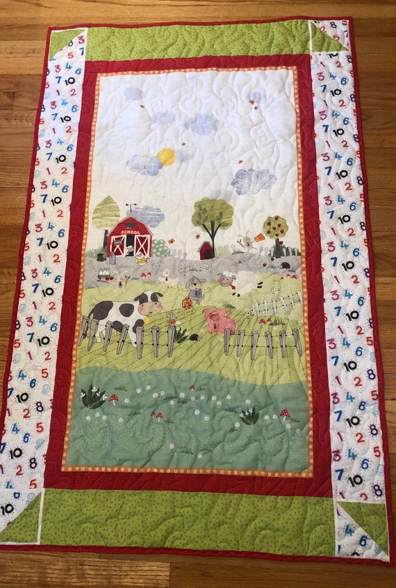 Baby Blanket Quilt Farm Animals and Barn School With Cute Etsy