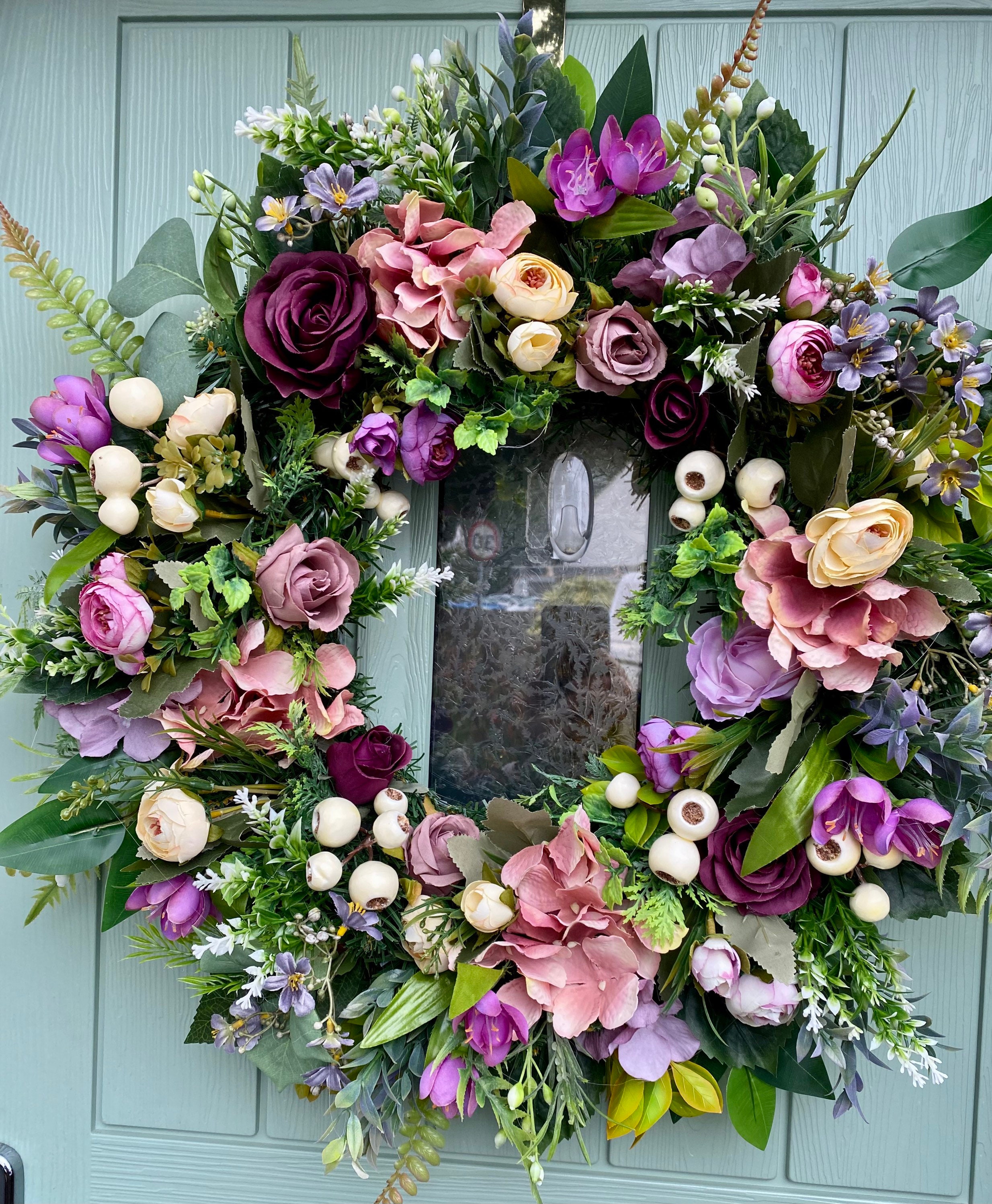 All Year Round Wreath For The Front Door Etsy UK spring-wreath-purple-rose-wreath-purple-hydrangea-wreath-etsy