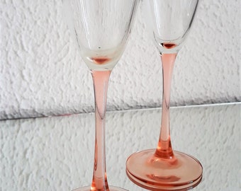 France Luminarc sparkling wine/champagne glasses 2 pcs. Pink stem 22 cm glass vintage